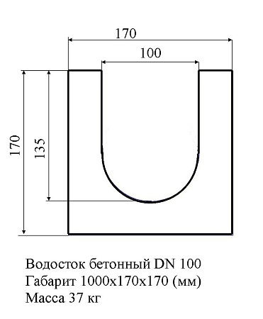 Водосток DN 100. 1000х170х170 мм
